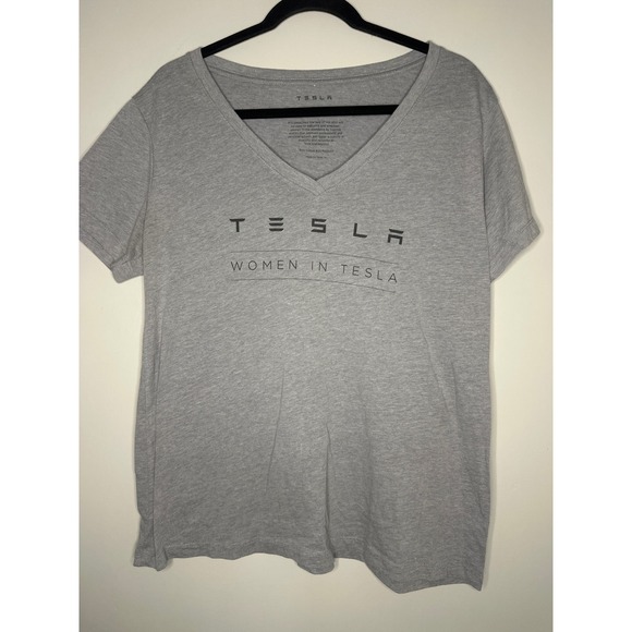 Tesla Tops - Tesla Women in Tesla Gray V-Neck Short Sleeve T-Shirt